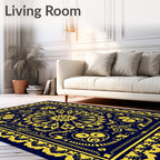 Intricate Yellow Floral Sunburst Design Rug
