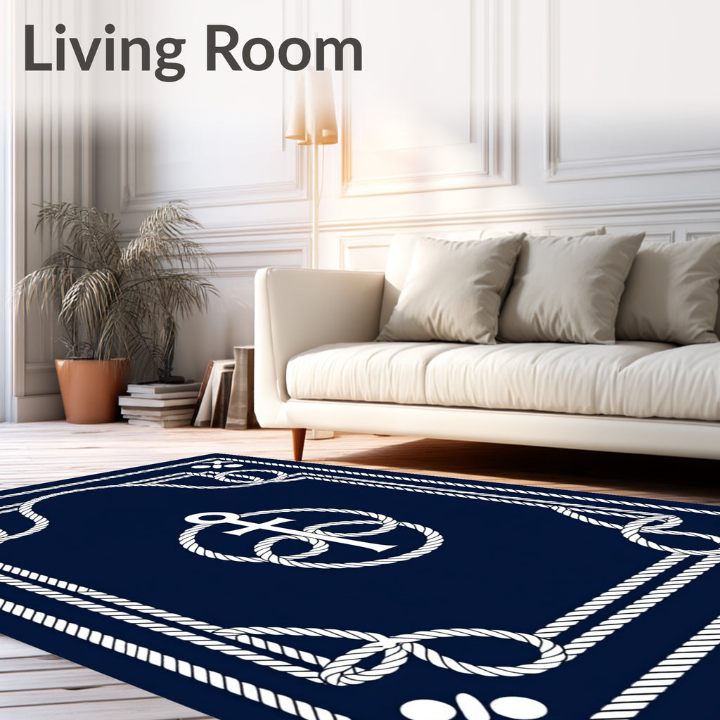 Nautical Anchor Rope Border Design Rug