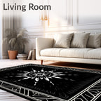 Black White Geometric Starburst Pattern Rug