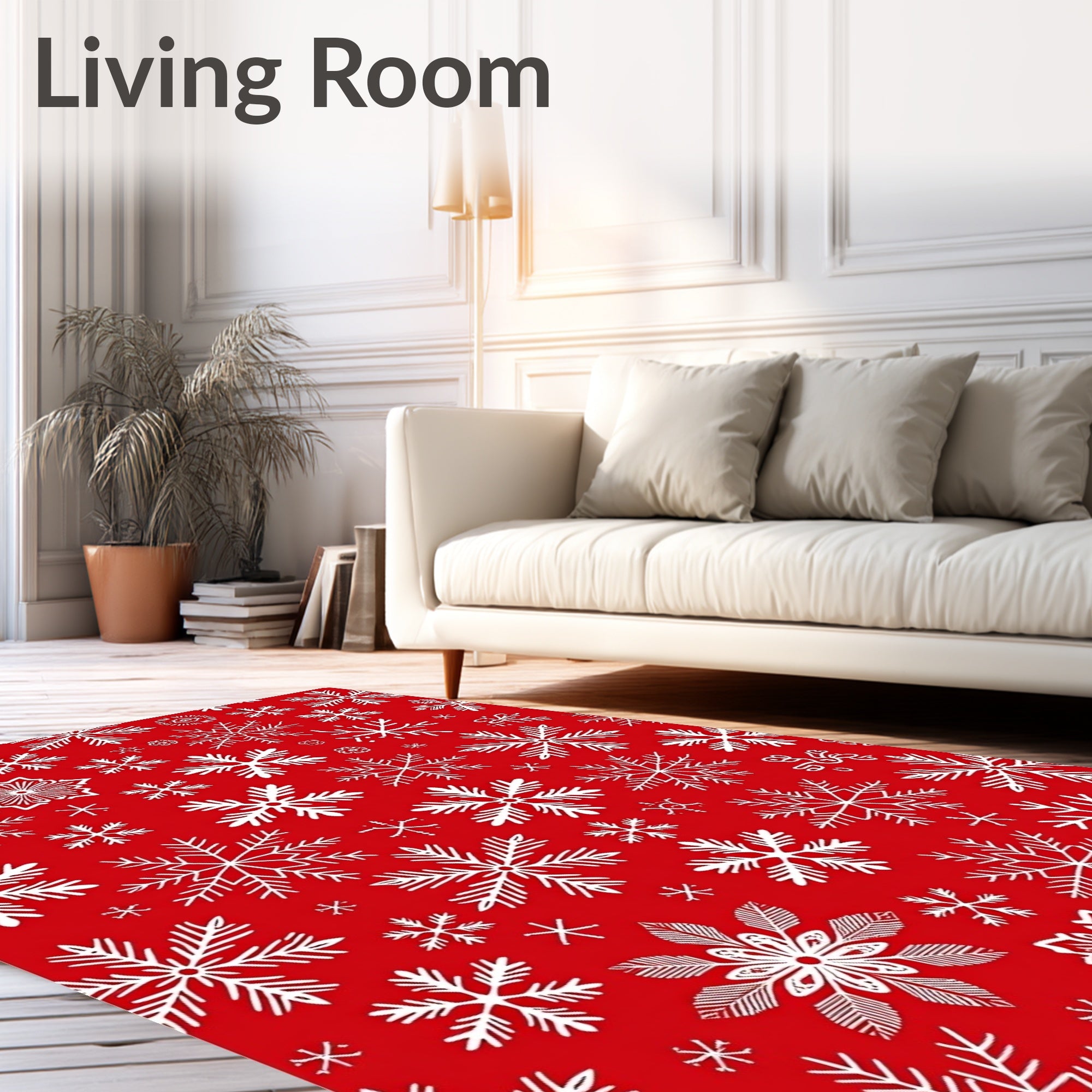 Winter Snowflake Patterned Red Design Rug