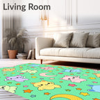 Kawaii Kitty Moon And Stars Design Rug