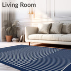 Deep Blue Grid Modern Geometric Rug