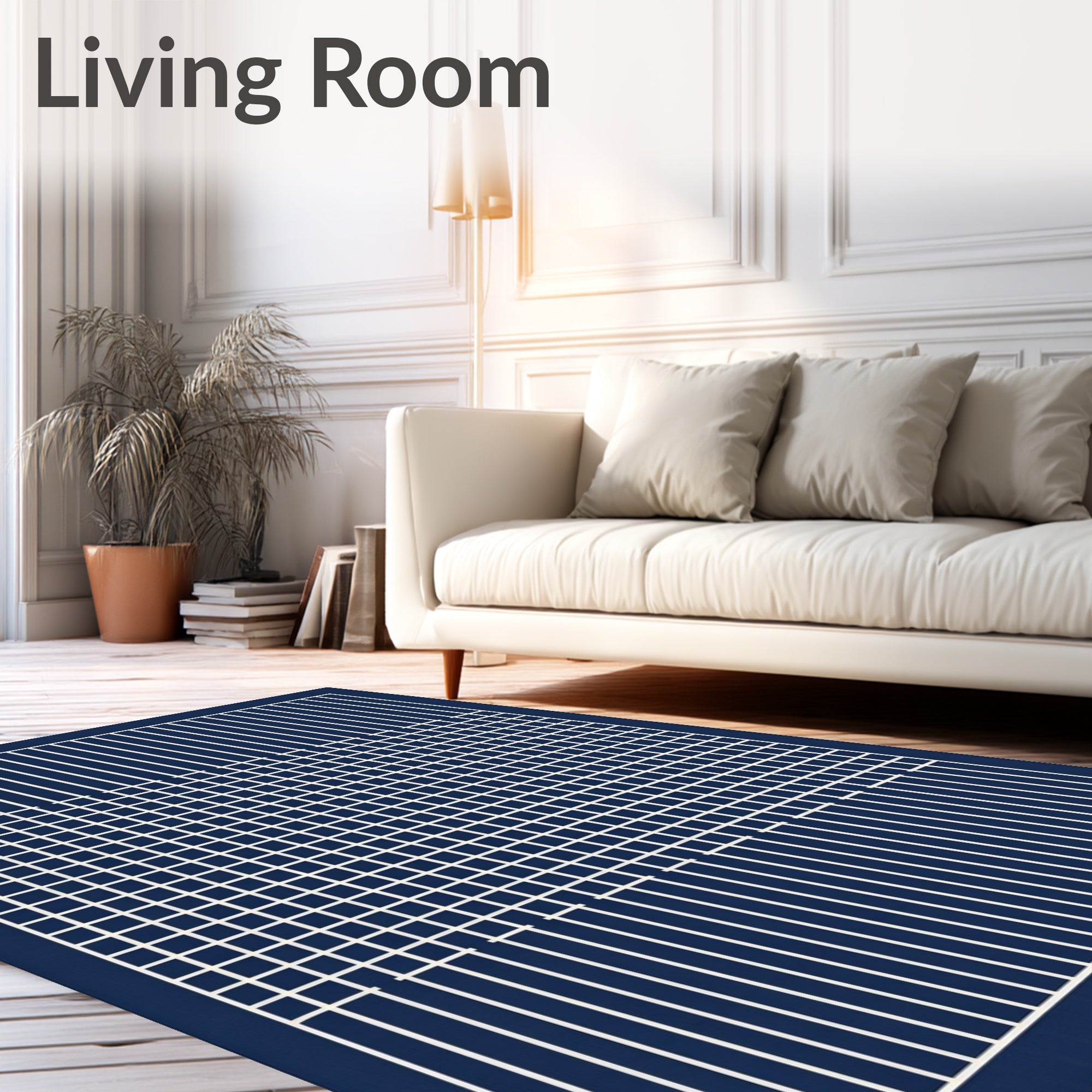 Deep Blue Grid Modern Geometric Rug