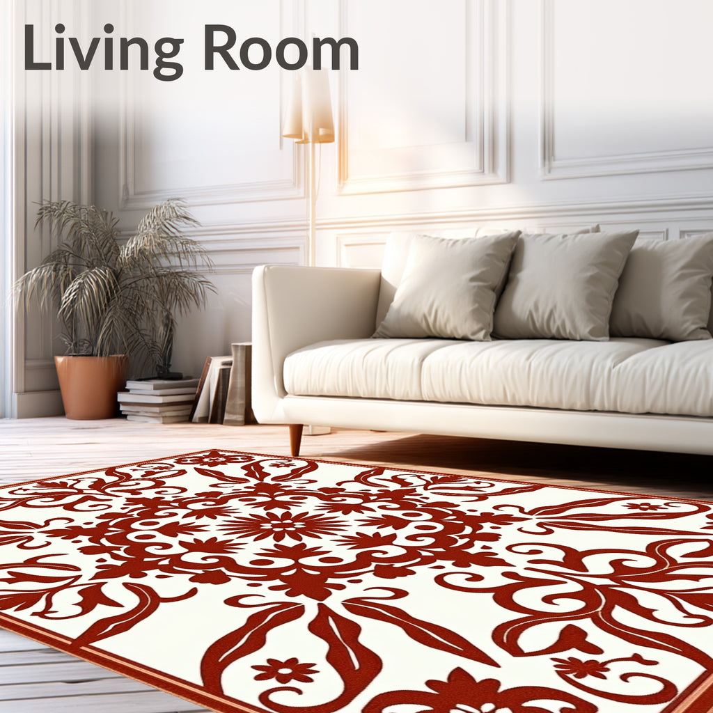 Red Floral Medallion Intricate Design Rug