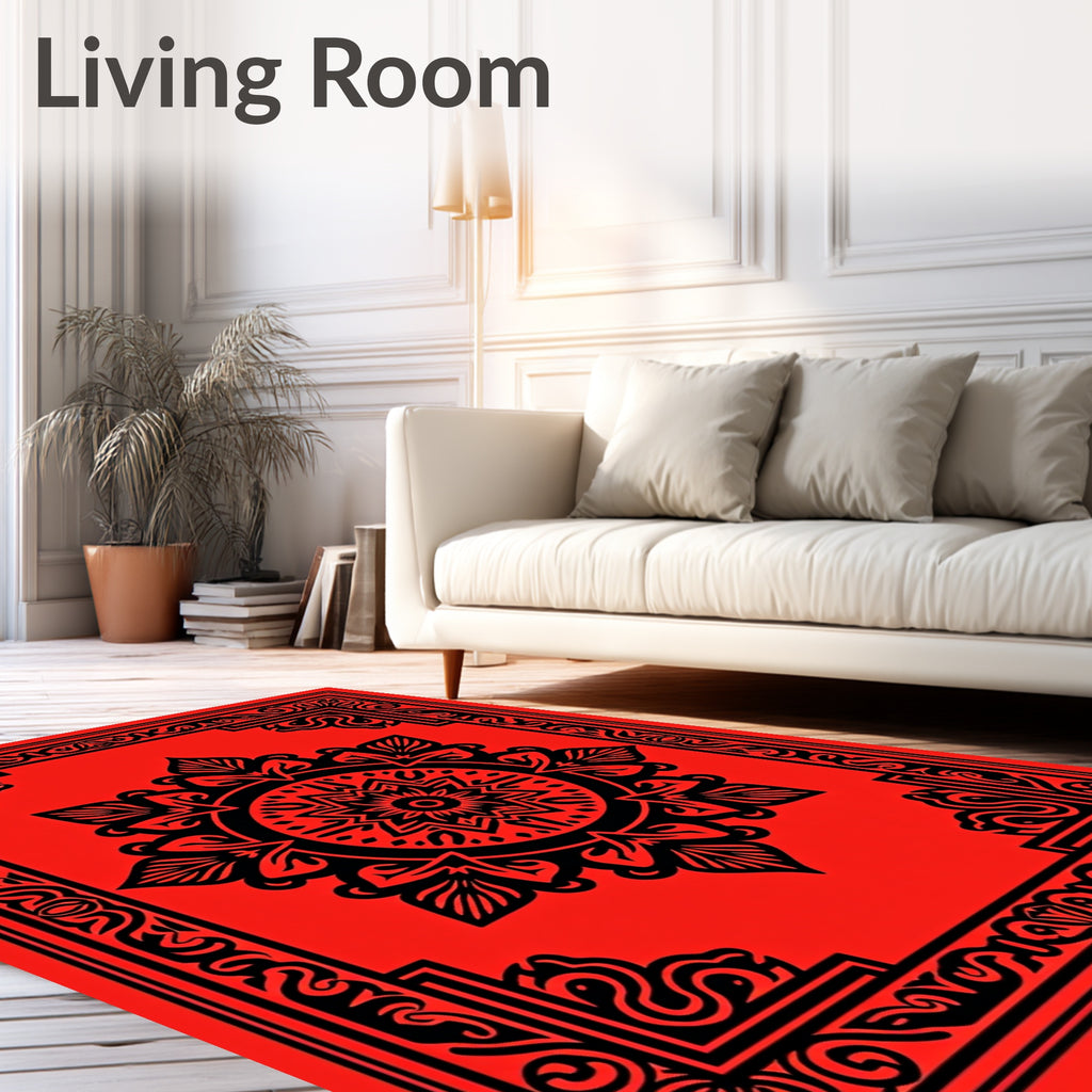 Abstract Red Black Mandala Pattern Rug