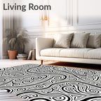 Abstract Swirls Black And White Design Rug