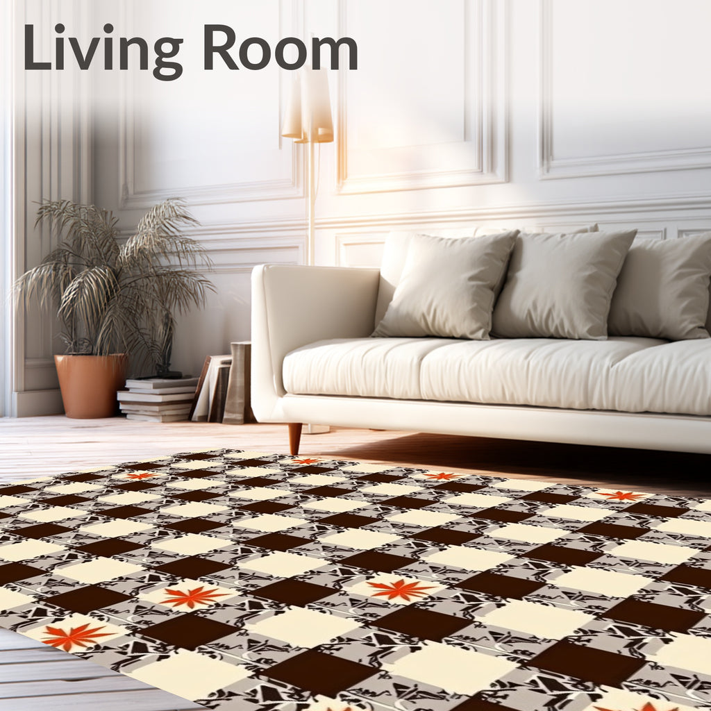 Checkerboard Design With Floral Accents Rug