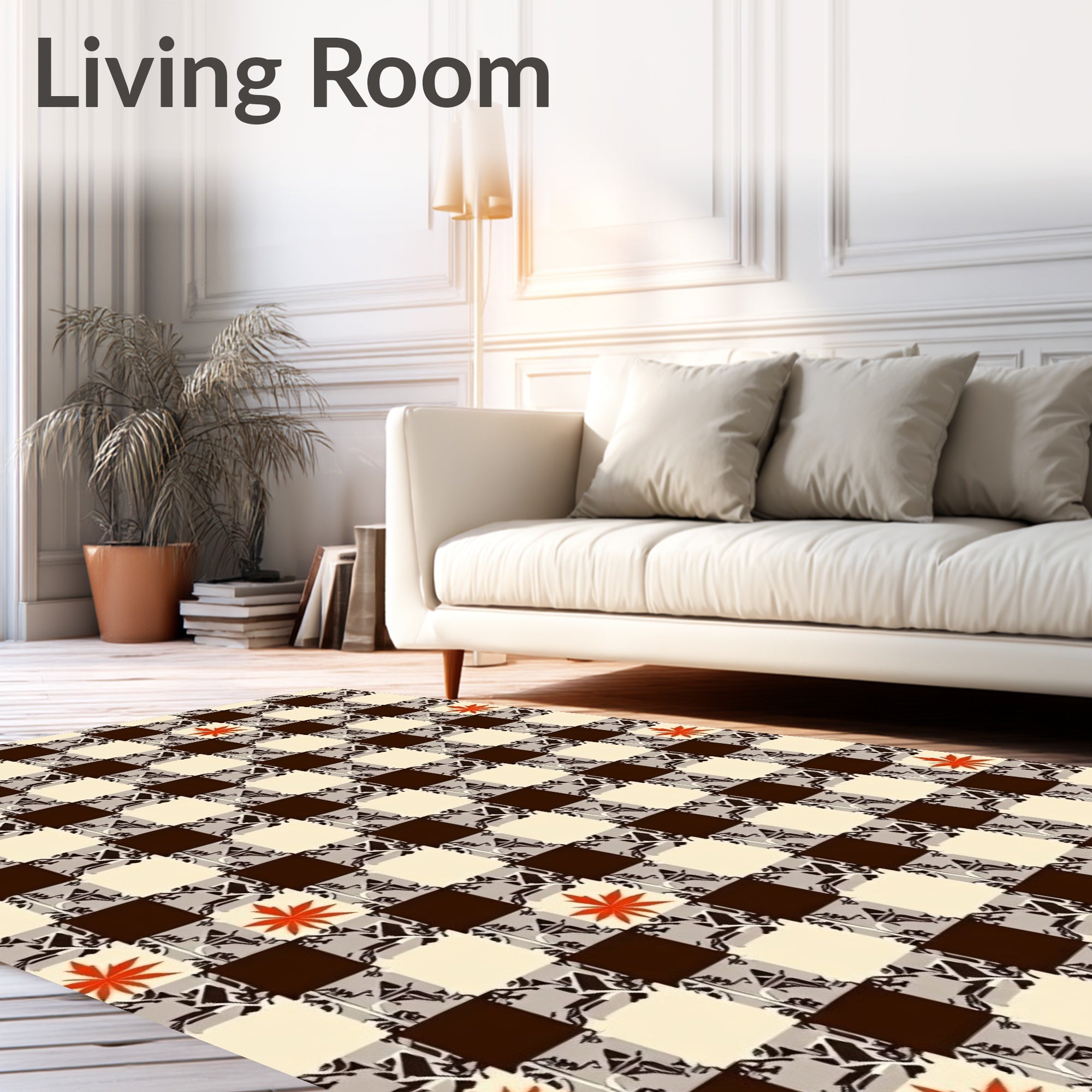 Checkerboard Design With Floral Accents Rug