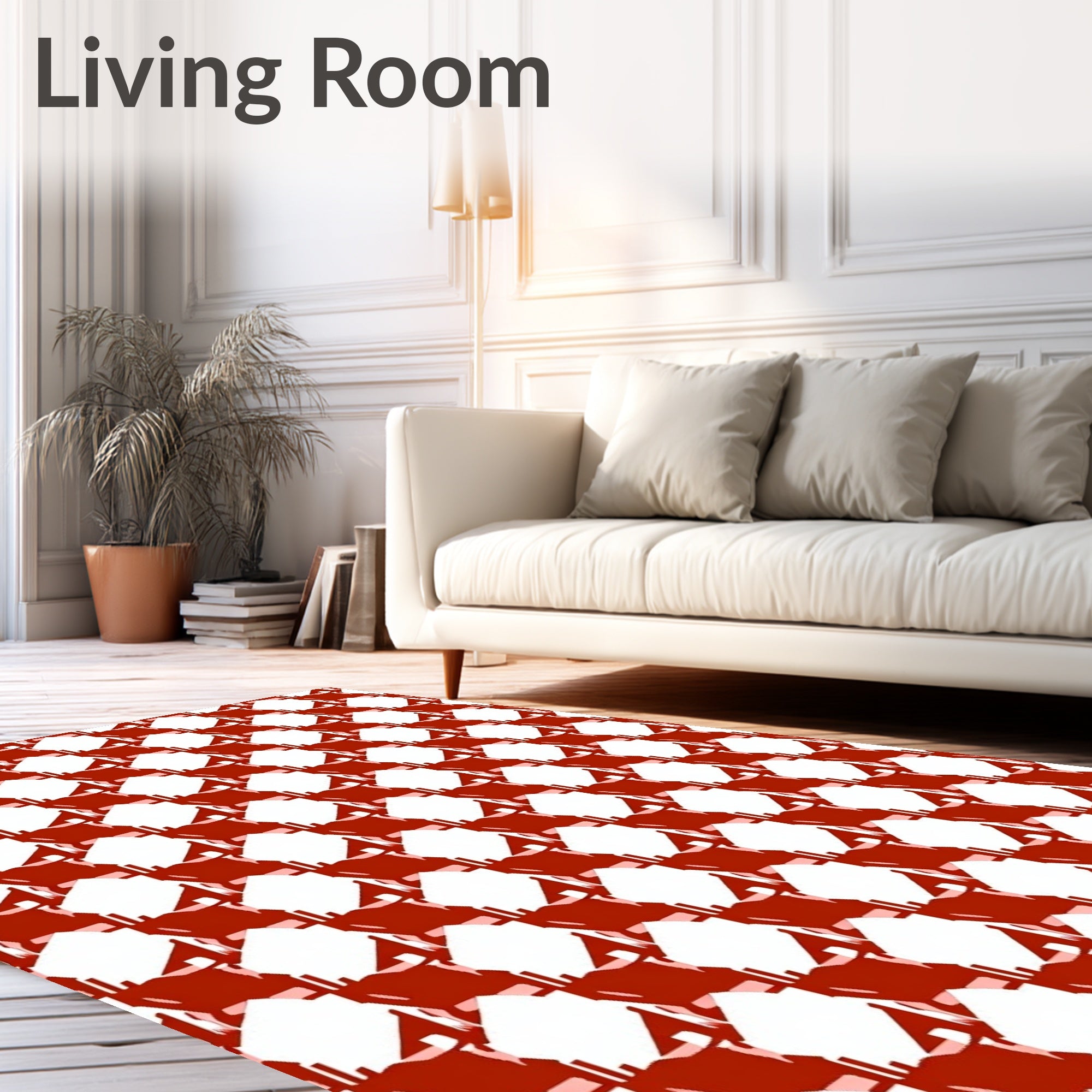 Red White Houndstooth Pattern Rug