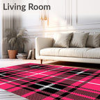 Bold Pink Black White Plaid Pattern Rug