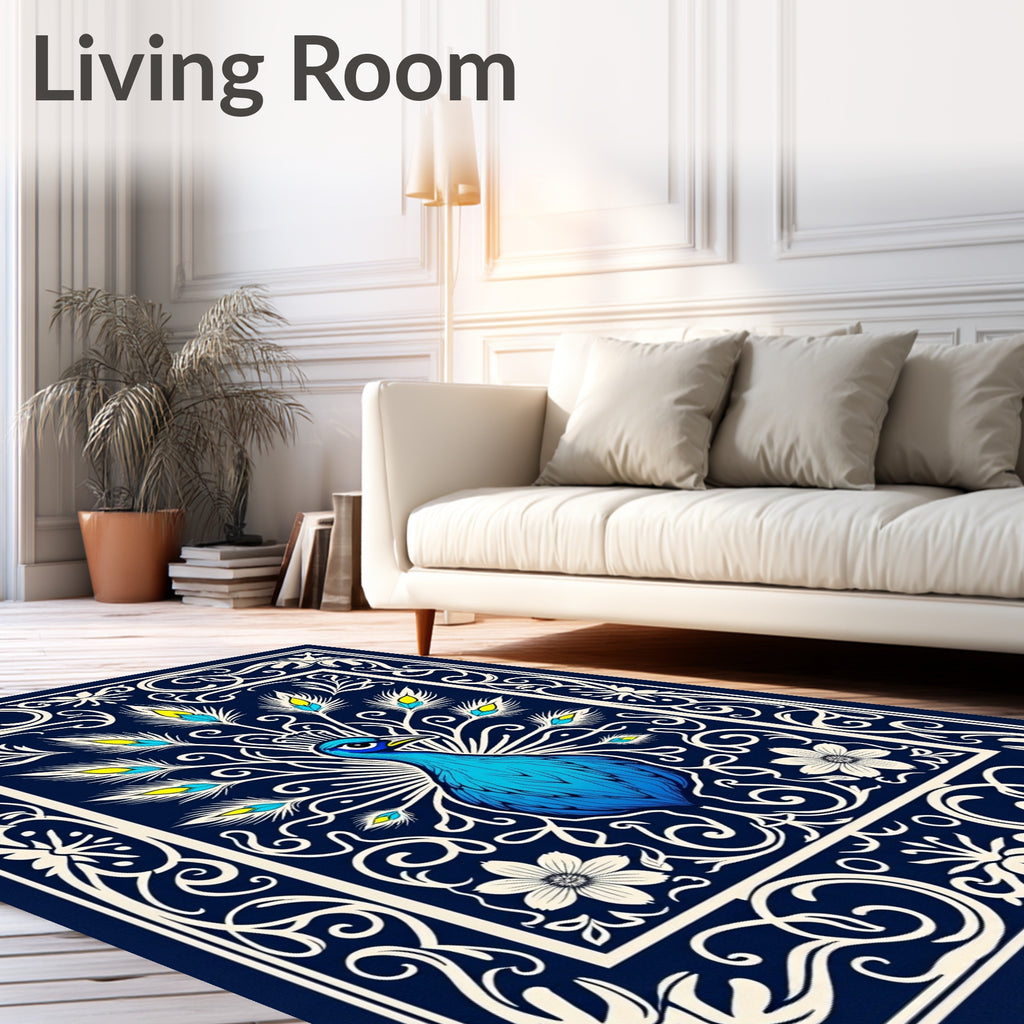 Majestic Blue Peacock Art Nouveau Rug