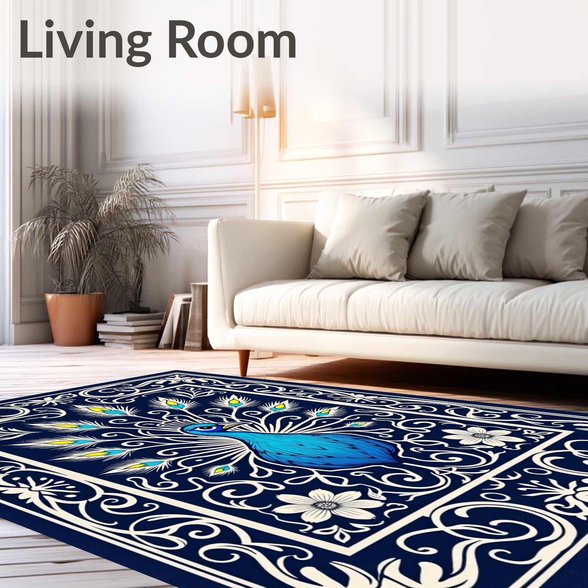 Majestic Blue Peacock Art Nouveau Rug