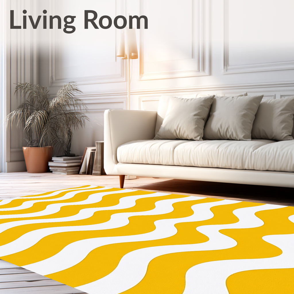 Sunny Yellow White Wavy Pattern Rug