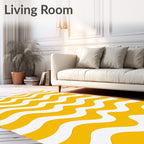 Sunny Yellow White Wavy Pattern Rug