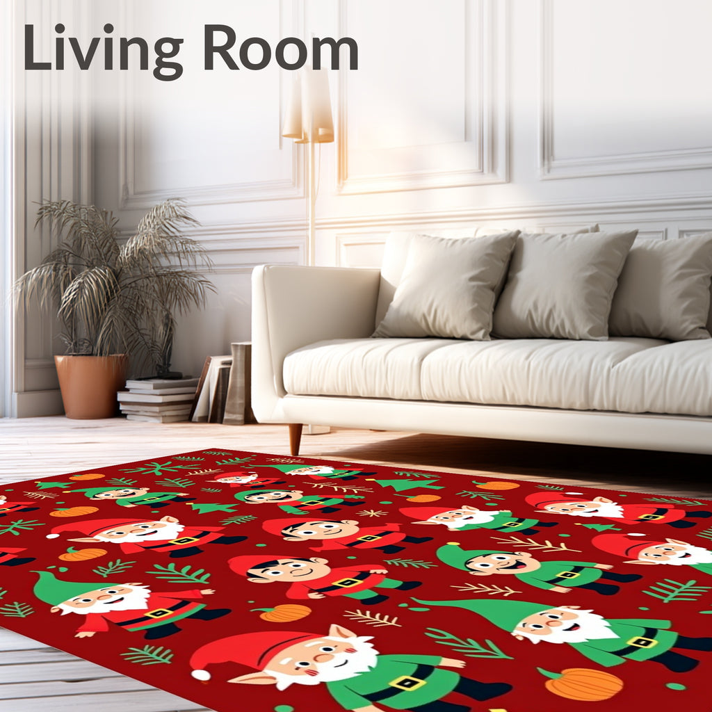 Festive Red Gnomes Christmas Trees Pumpkins Rug