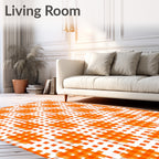 Bright Orange Plaid Grid Design Rug