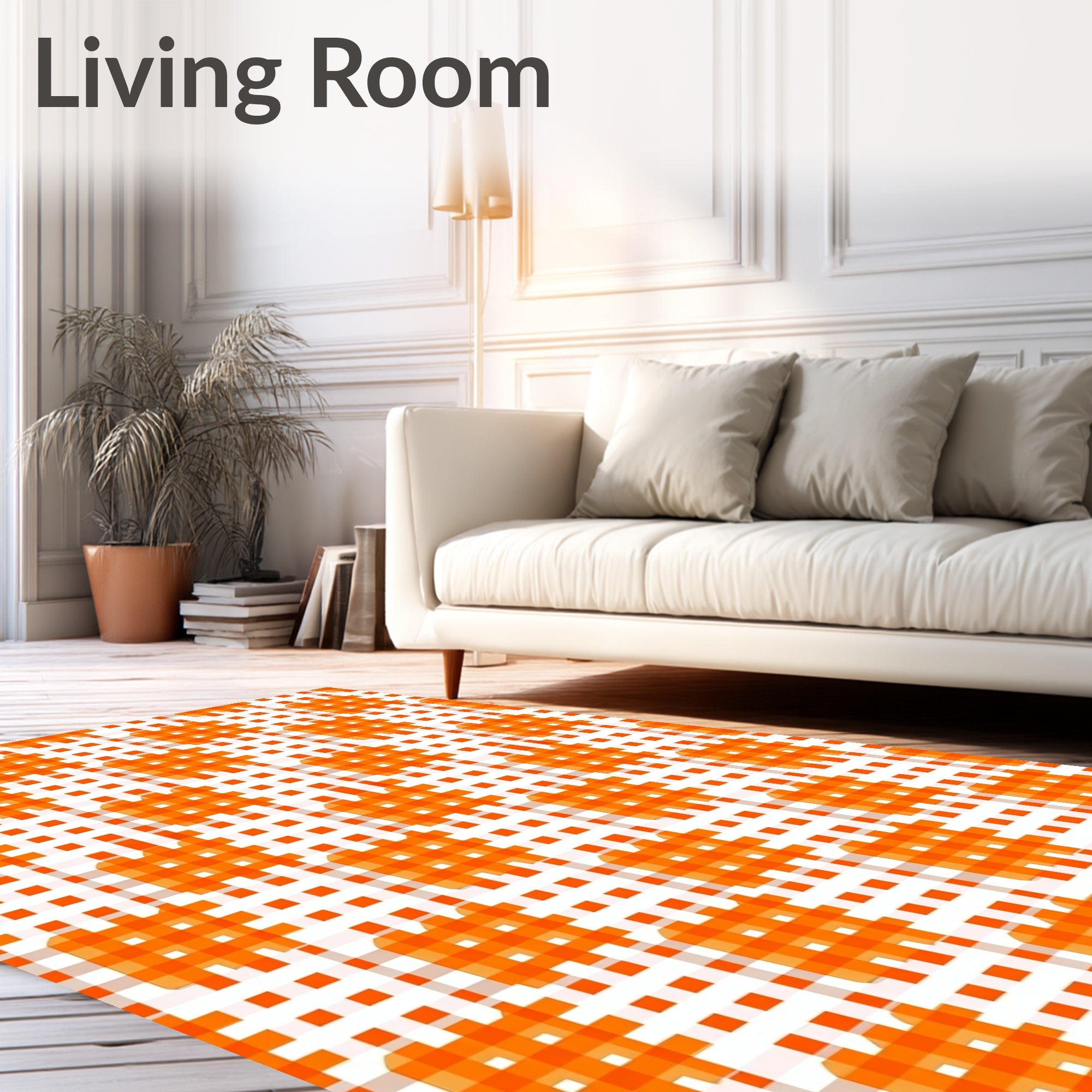 Bright Orange Plaid Grid Design Rug