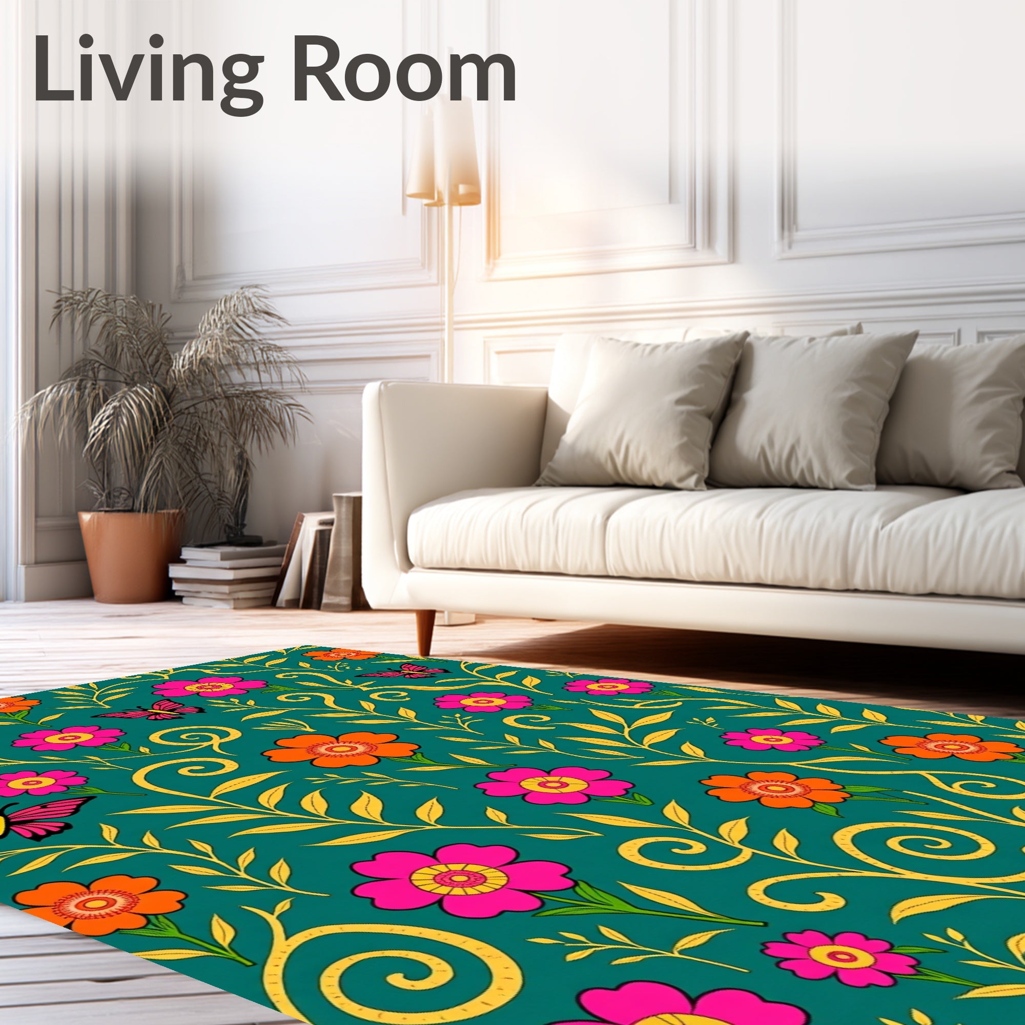 Vibrant Floral Butterfly Delight Rug