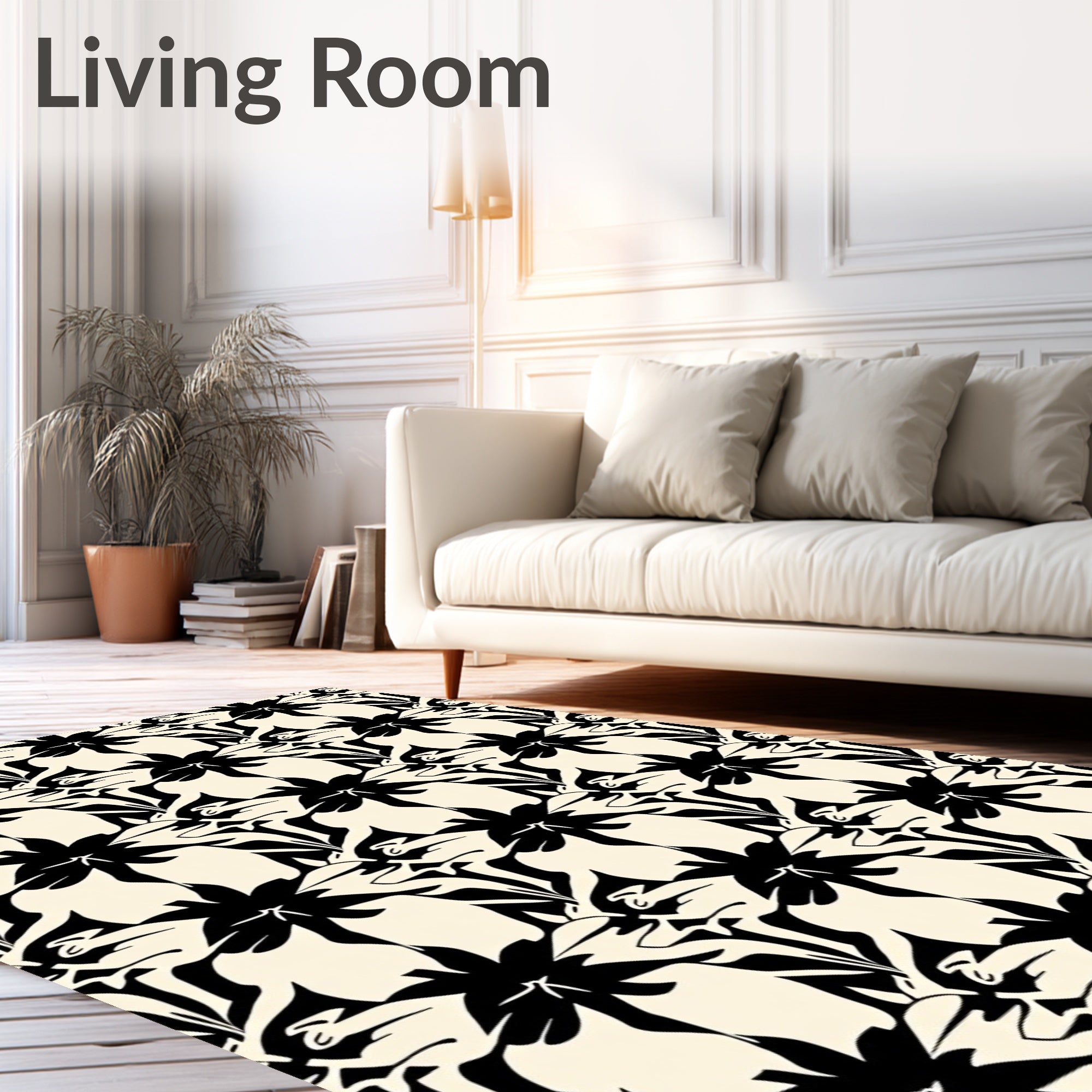 Artistic Black Abstract Floral Pattern Rug