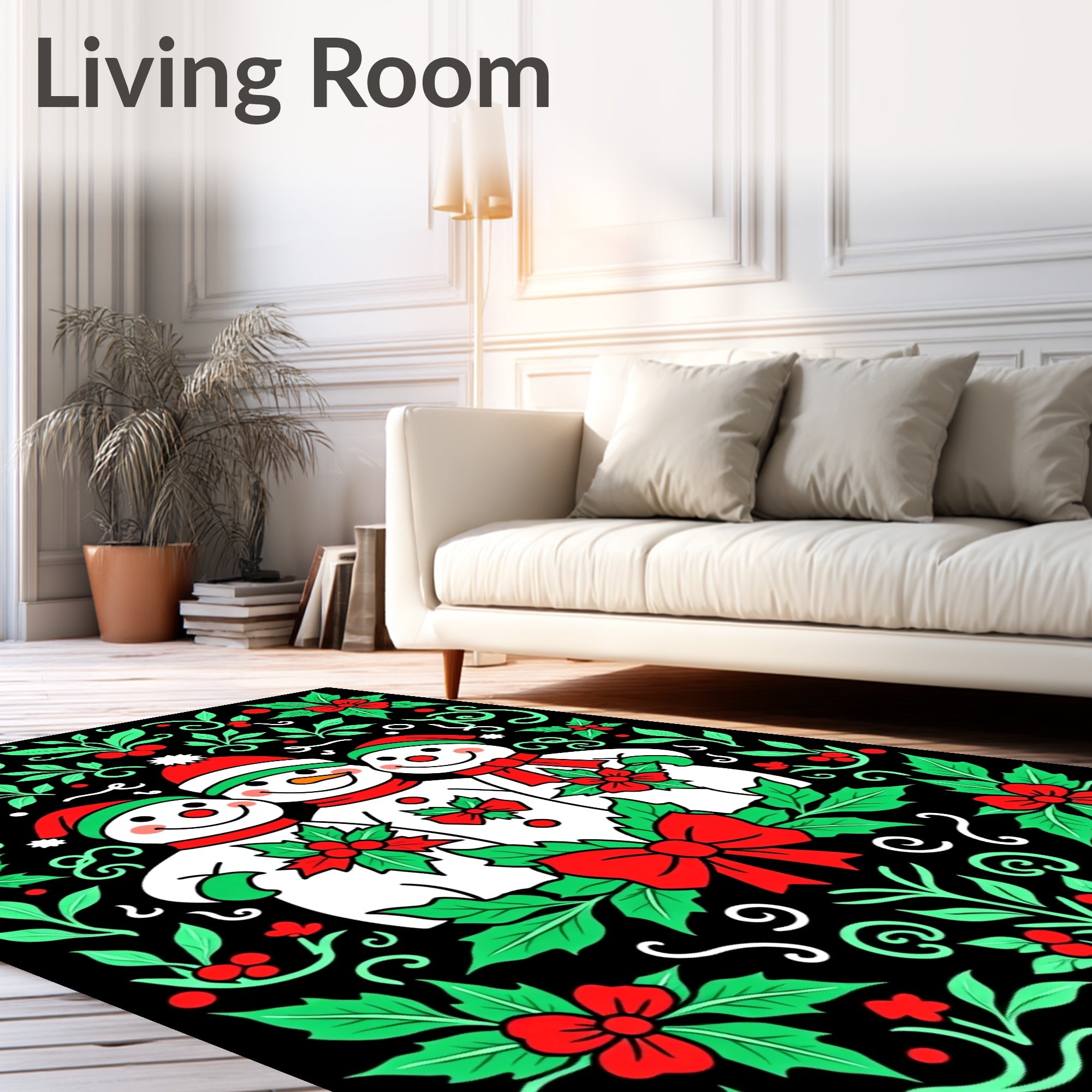 Three Snowmen Holly Berry Festivity Accent Rug
