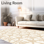 Elegant Tan Floral Art Nouveau Design Rug