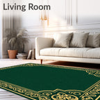 Emerald Green Golden Scrollwork Border Rug