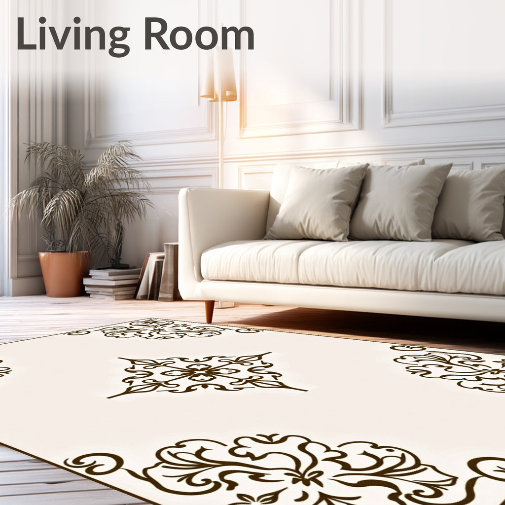 Elegant Floral Scrollwork Border Rug
