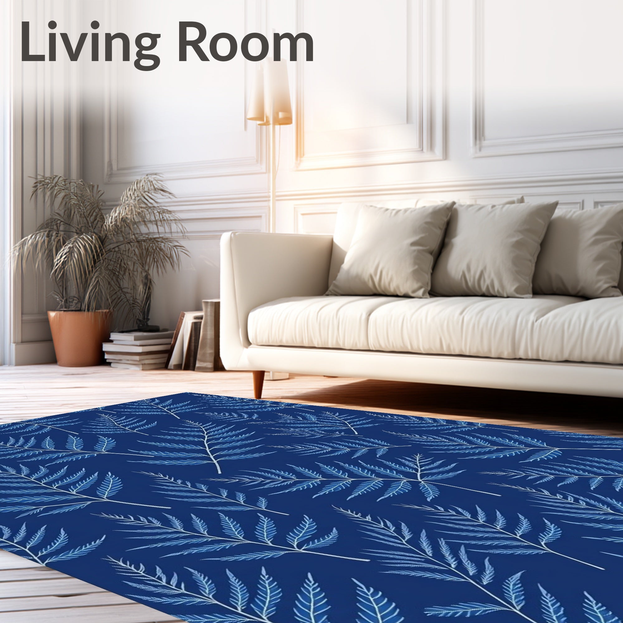 Blue Leafy Branch Pattern Rug