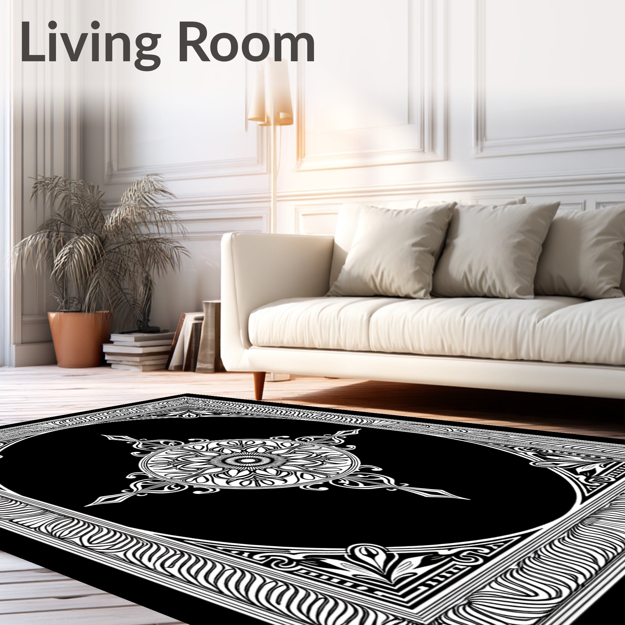 Black and White Ornamental Mandala Rug