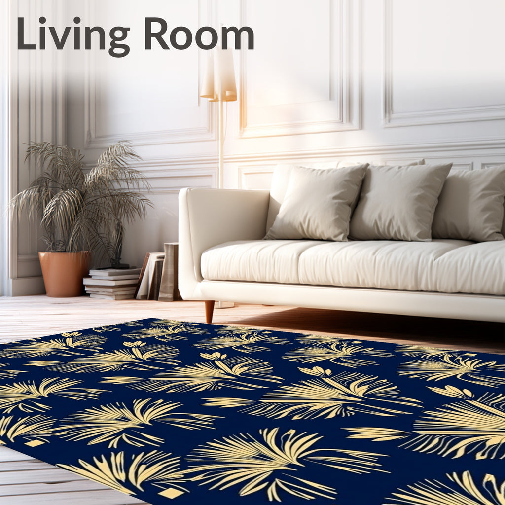 Golden Fanburst Navy Pattern Rug