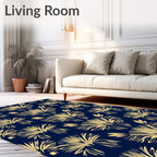 Golden Fanburst Navy Pattern Rug