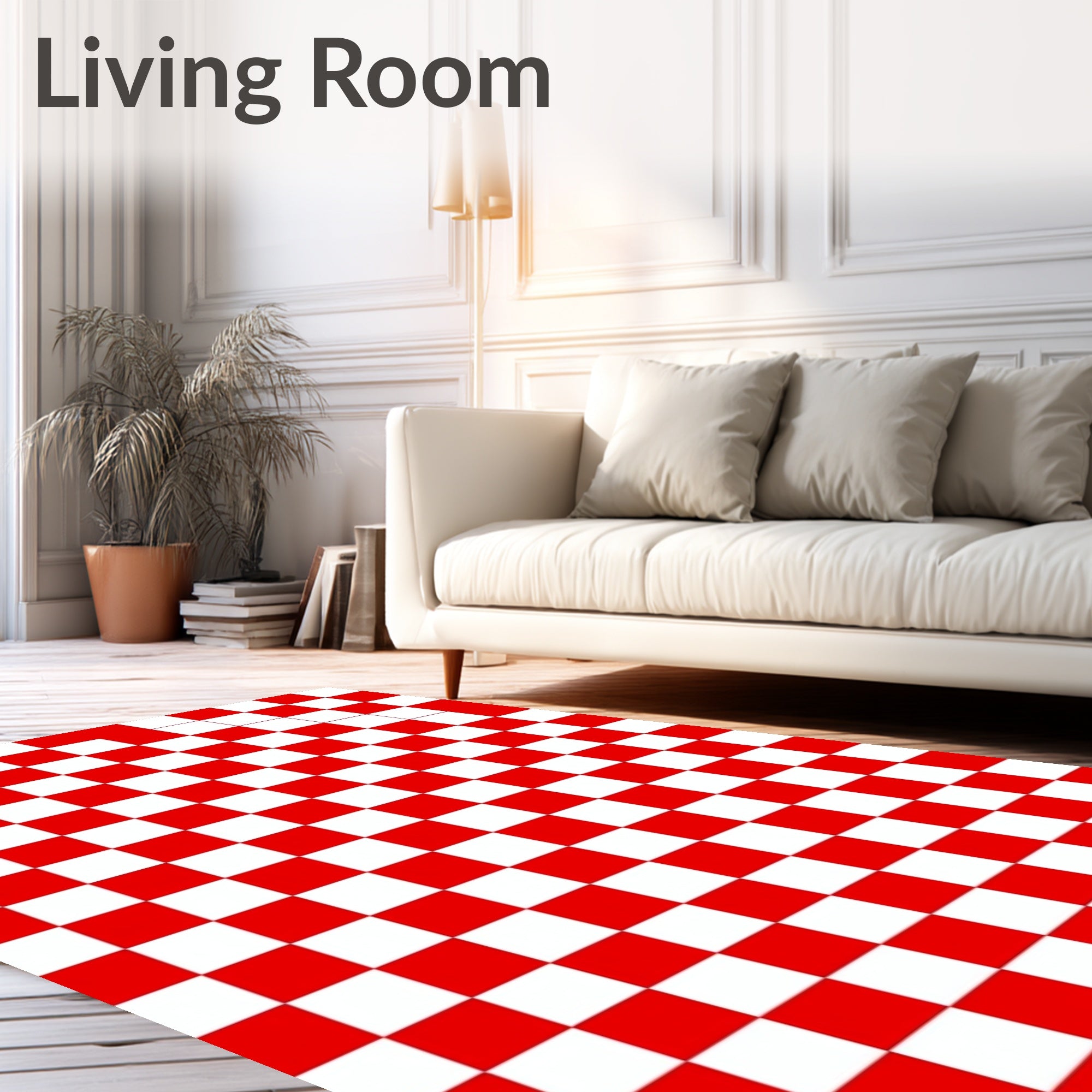 Bold Red White Checkerboard Grid Rug