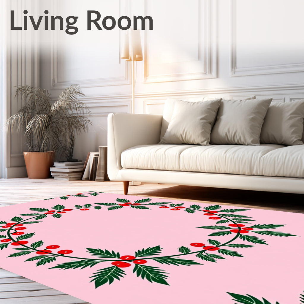 Festive Green Red Berry Garland Design Rug