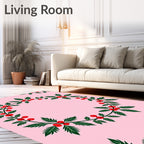 Festive Green Red Berry Garland Design Rug