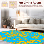 Vibrant Blue Yellow Floral Mandala Rug