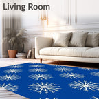 Blue White Snowflake Pattern Rug