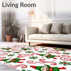 Festive Elves Red Green Swirl Snowflakes Rug