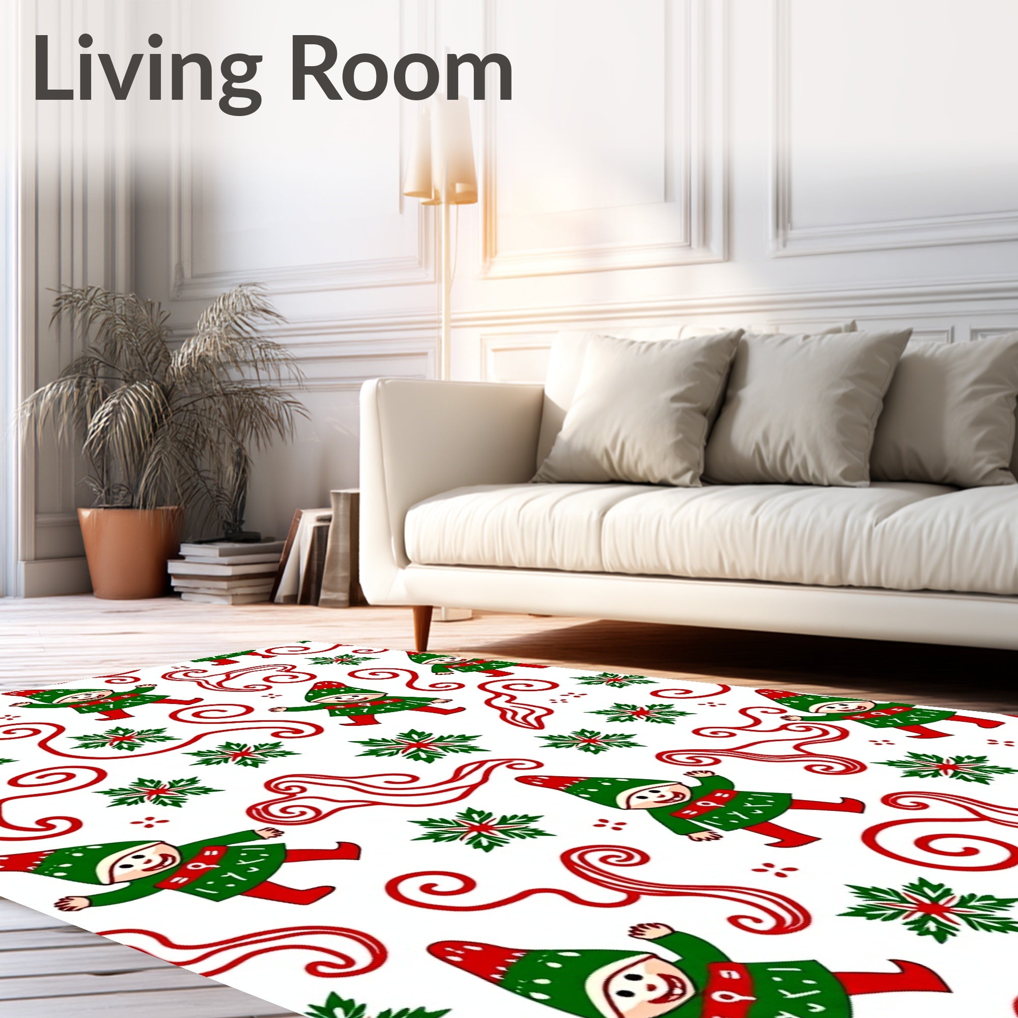 Festive Elves Red Green Swirl Snowflakes Rug