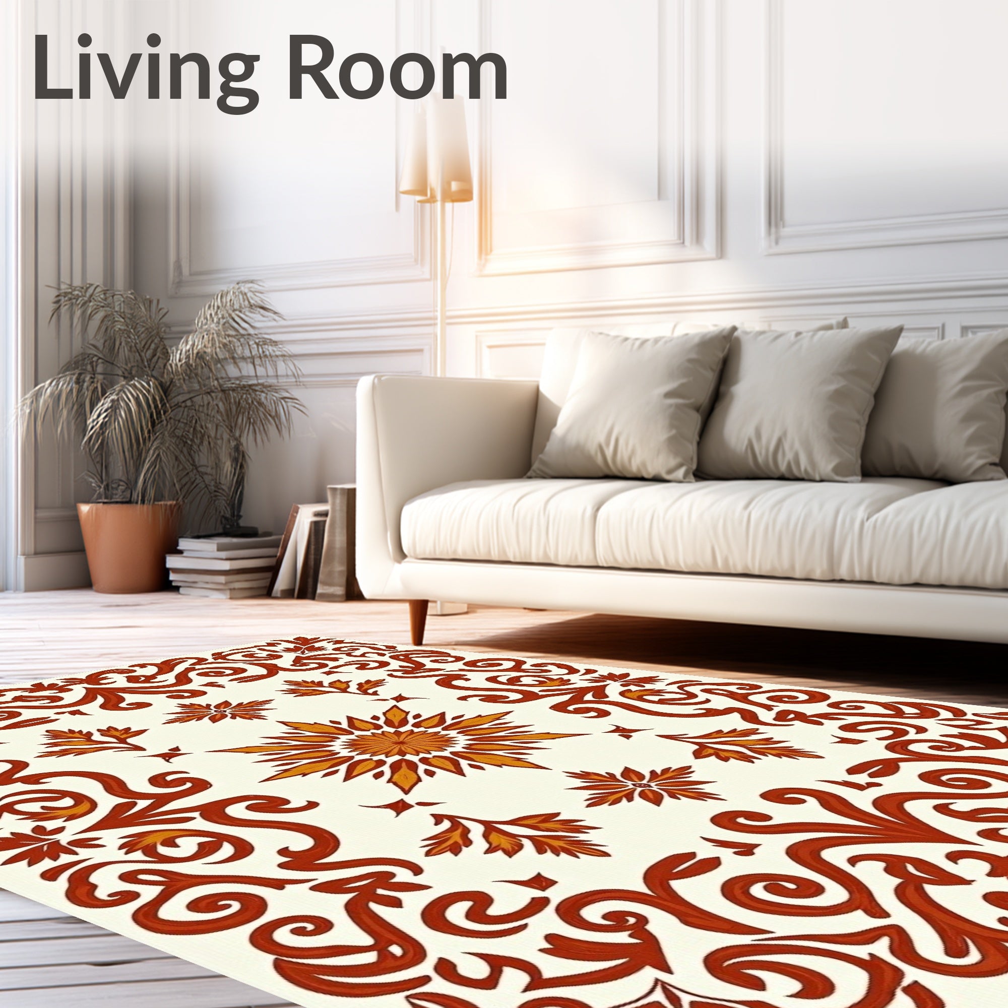 Elegant Floral Scrollwork Red Gold Rug