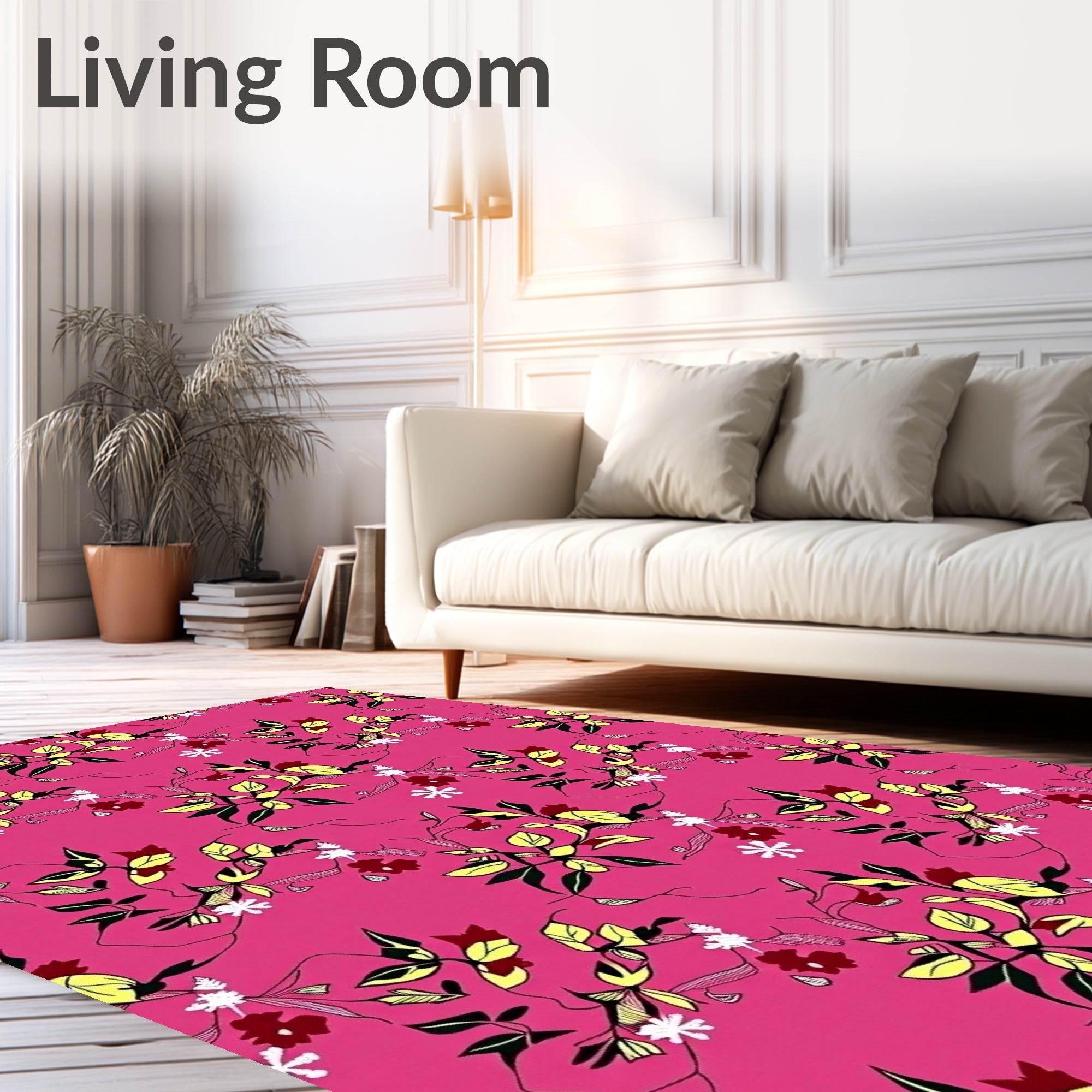 Vibrant Floral Vines Blossoms Pattern Rug