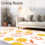 Daisy Floral Pattern with Orange Stems Rug