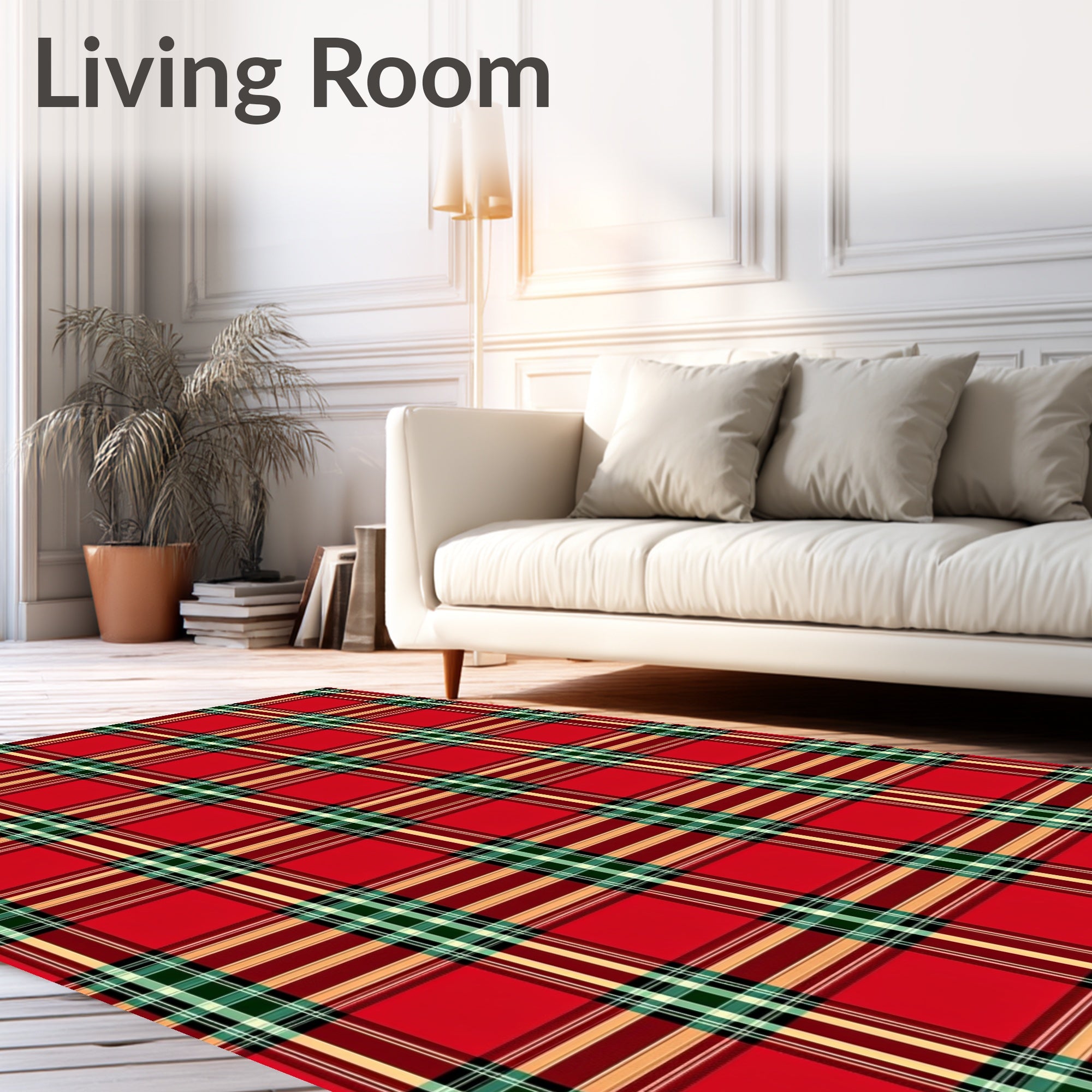 Classic Red Plaid Pattern Rug