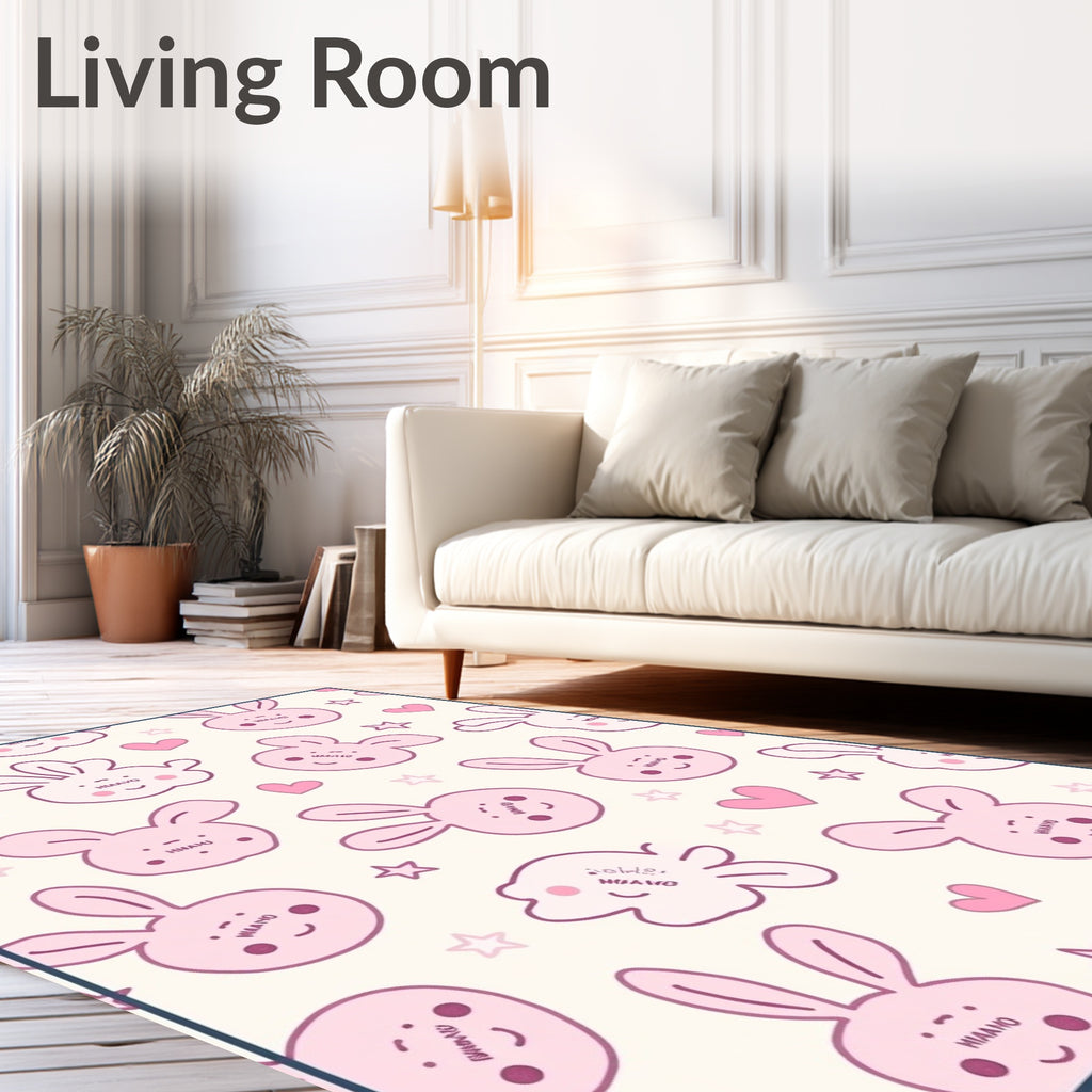 Cute Pink Bunny Heart Stars Design Rug