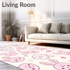 Cute Pink Bunny Heart Stars Design Rug