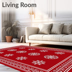 Red Snowflake Patterned Festive Rug