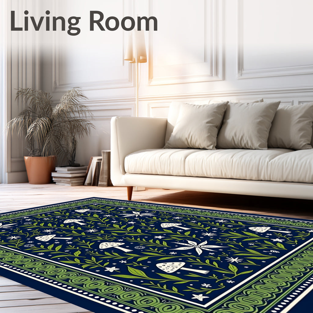 Whimsical Mushroom Floral Garden Motif Rug