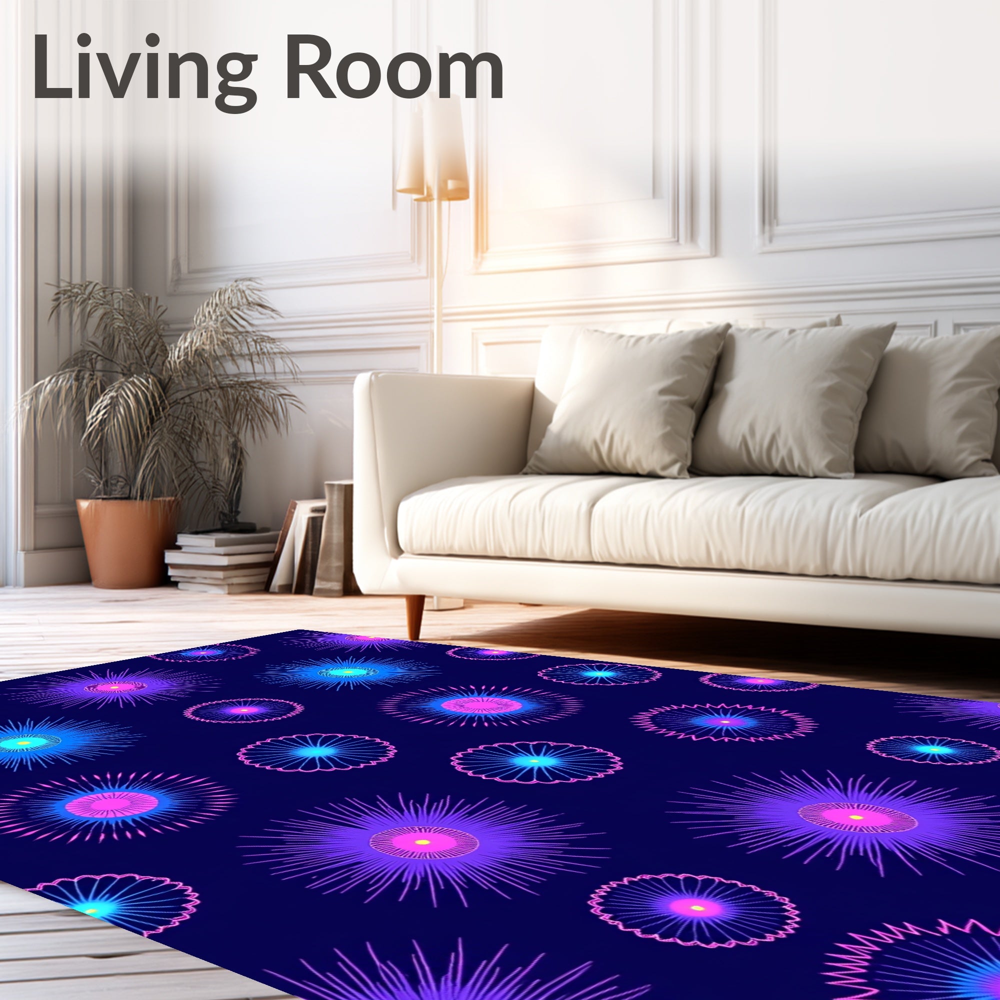Neon Burst Floral Pattern Rug