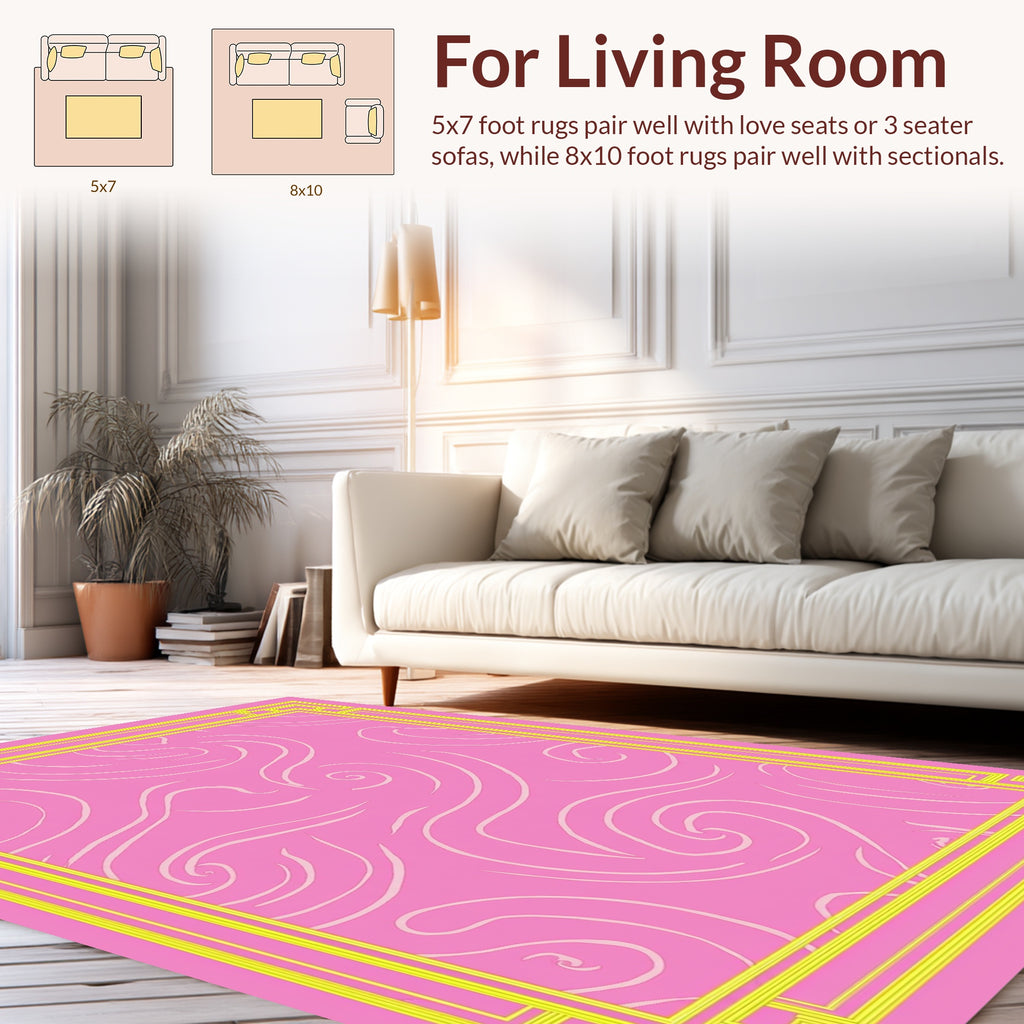 Pink Swirls Geometric Trim Rug