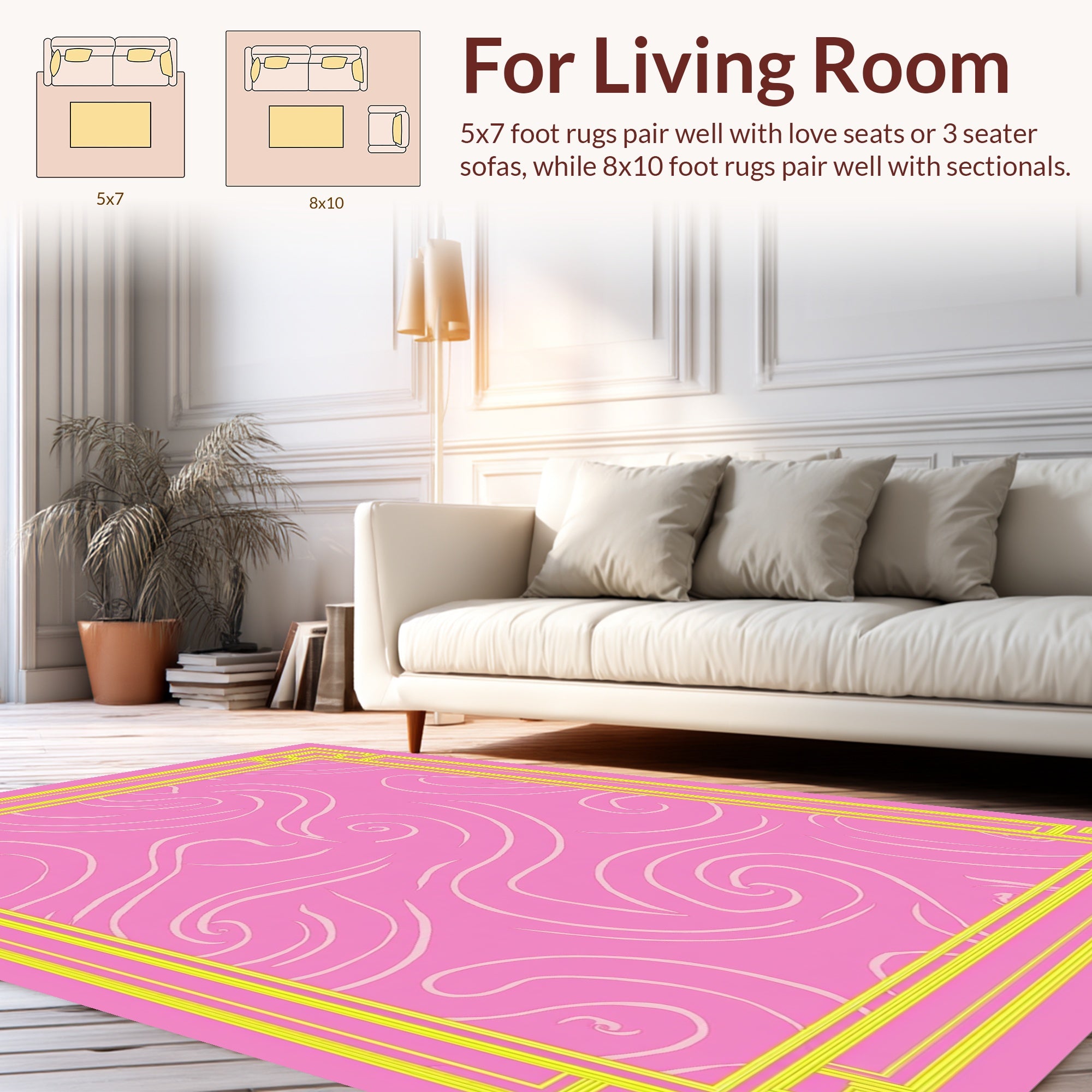 Pink Swirls Geometric Trim Rug