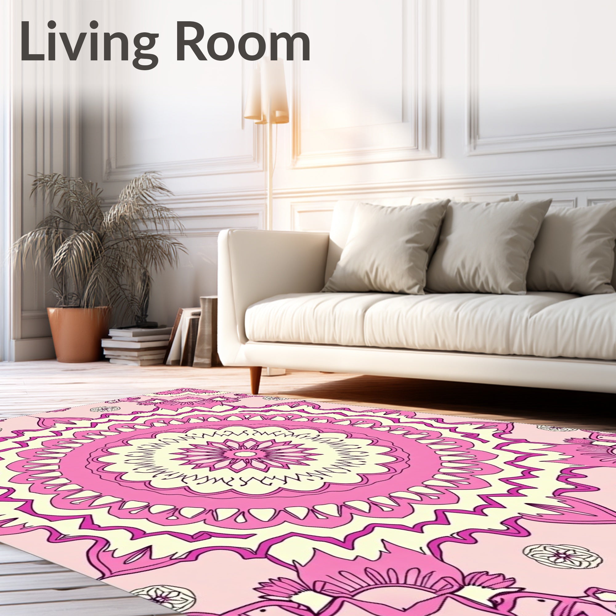 Pretty Pink Floral Mandala Rug